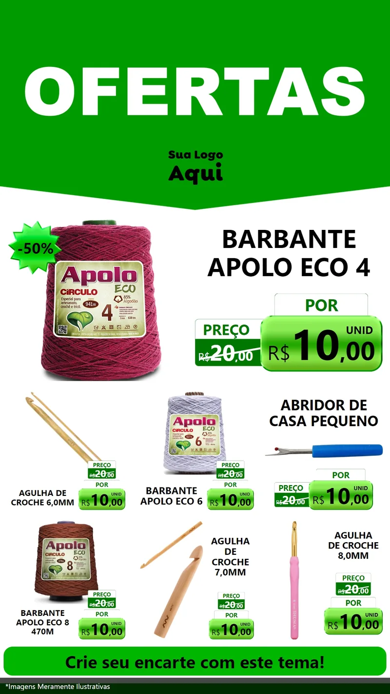 Modelo de Rede Social para Stories com o tema Ofertas Verde Cartaz para Armarinho e Aviamentos