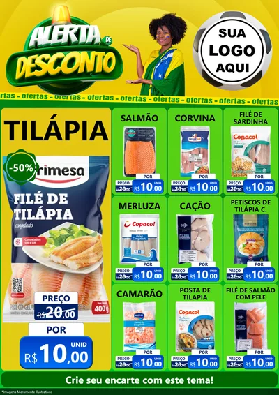 Modelo de Encarte para Encarte A4 Vertical com o tema Alerta de Desconto para Peixaria