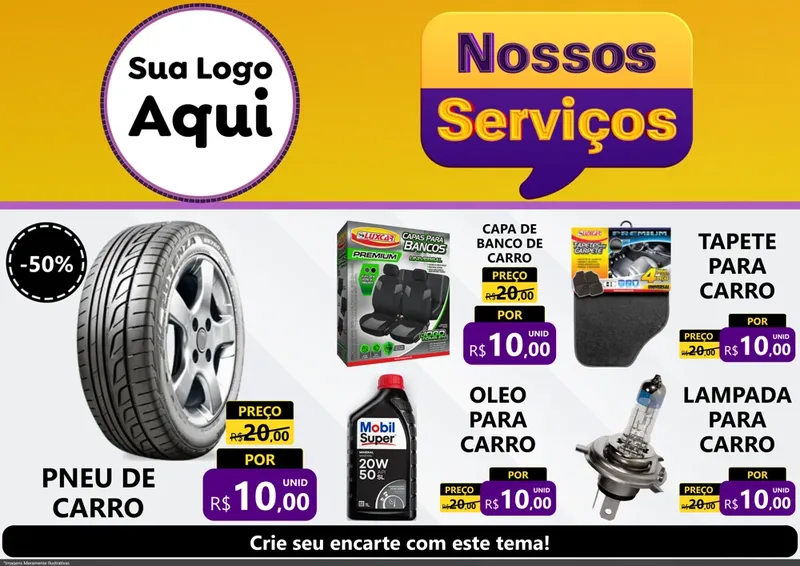 Modelo de Encarte para Encarte A4 Horizontal com o tema Nossos Serviços para Auto peças