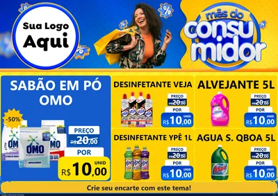 Modelo de Encarte para Encarte A4 Horizontal com o tema Mês do Consumidor para Produtos de Limpeza