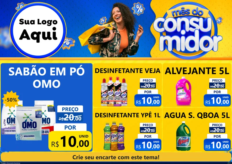 Modelo de Encarte para Encarte A4 Horizontal com o tema Mês do Consumidor para Produtos de Limpeza