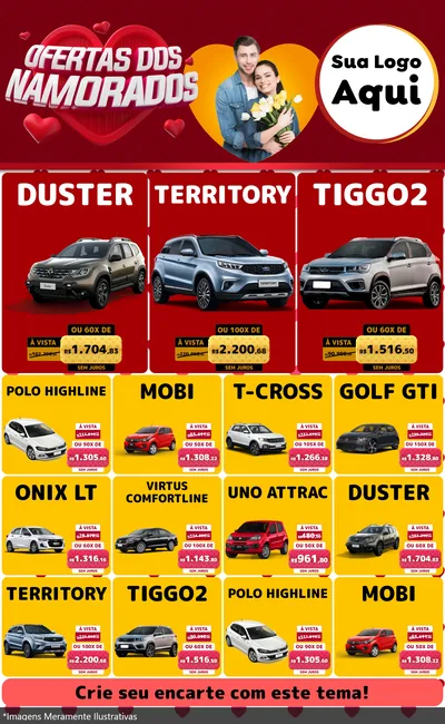 Modelo de Encarte para Encarte Grande com o tema Ofertas Dos Namorados para Concessionaria de Carros