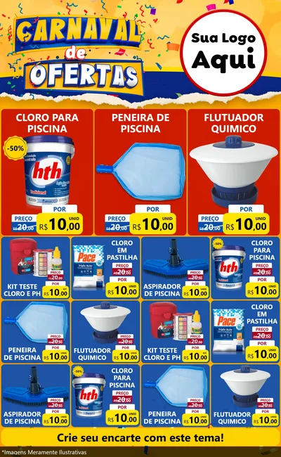 Modelo de Encarte para Encarte Grande com o tema Carnaval de Ofertas para Produtos para Piscina