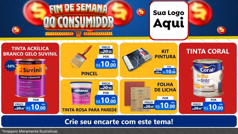 Modelo de TV para TV Horizontal com o tema Fim de Semana do Consumidor para Tintas e Ferramentas