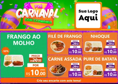 Modelo de Encarte para Encarte A4 Horizontal com o tema Pré-Carnaval Com Economia para Restaurante