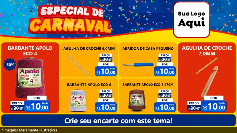 Modelo de TV para TV Horizontal com o tema Especial de Carnaval para Armarinho e Aviamentos