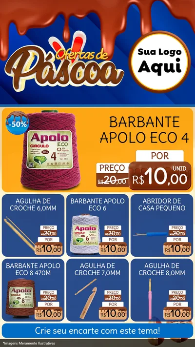 Modelo de Rede Social para Stories com o tema Ofertas de Páscoa para Armarinho e Aviamentos