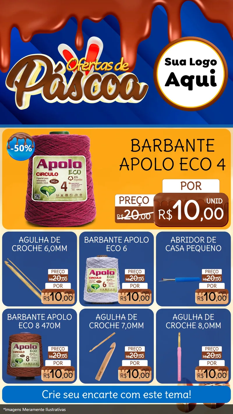 Modelo de Rede Social para Stories com o tema Ofertas de Páscoa para Armarinho e Aviamentos