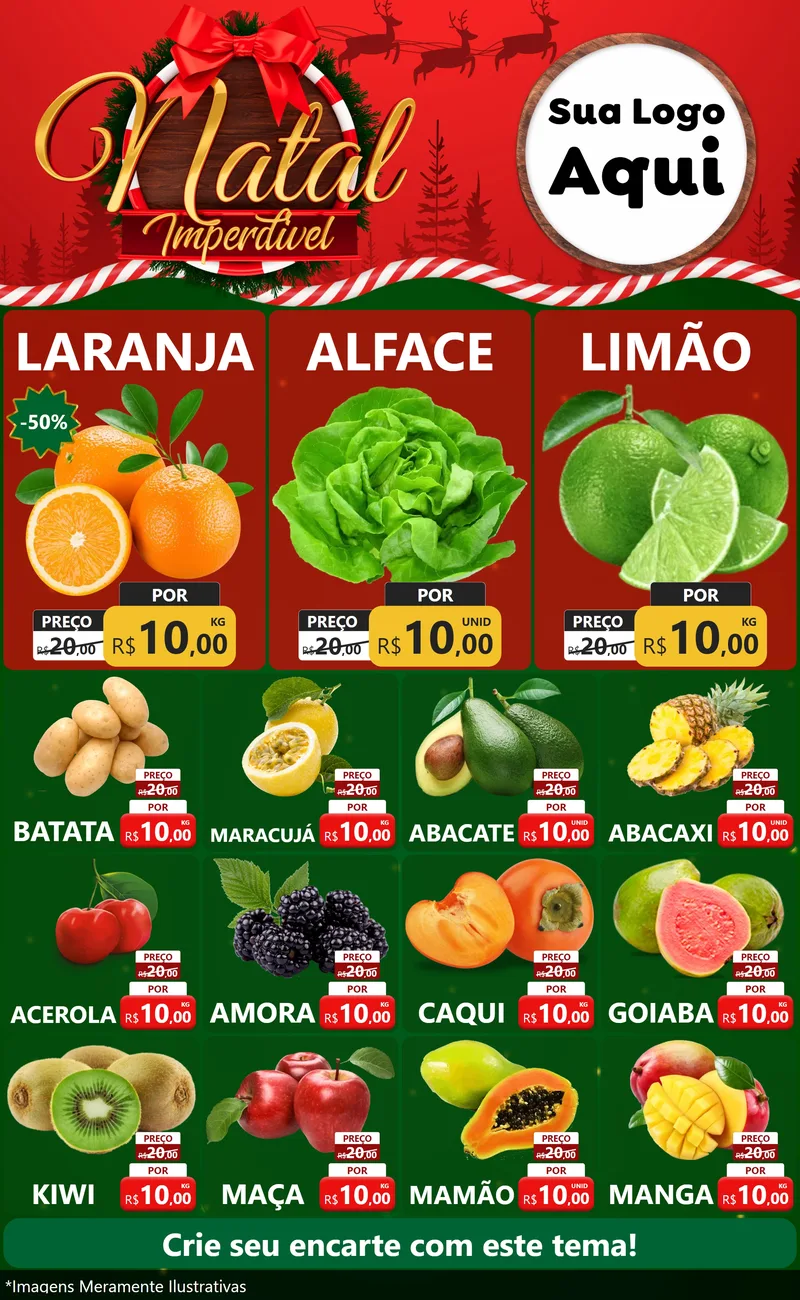 Modelo de Encarte para Encarte Grande com o tema Natal Imperdível para Hortifrúti