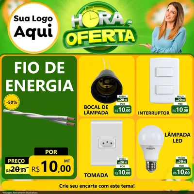 Modelo de Rede Social para Feed Facebook com o tema Hora da Oferta para Materiais Elétricos