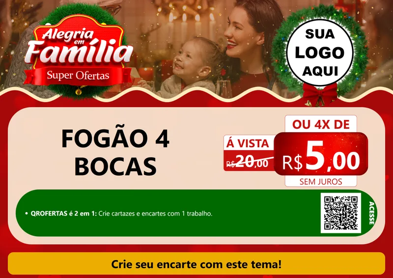 Modelo de Cartaz para Cartaz A4 Horizontal com o tema Alegria Em Família - Super Ofertas para Móveis e Eletro