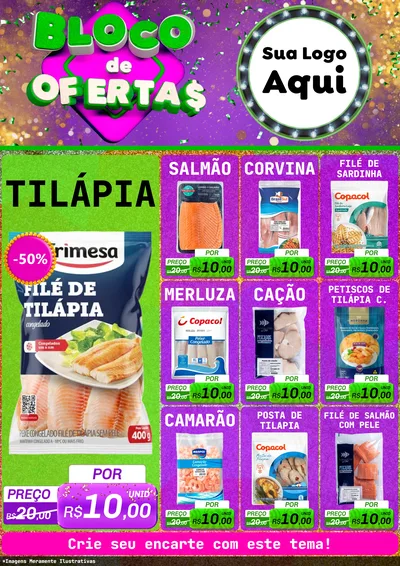 Modelo de Encarte para Encarte A4 Vertical com o tema Bloco de Ofertas para Peixaria