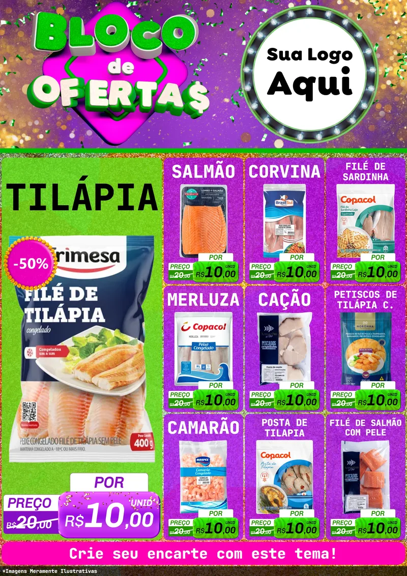 Modelo de Encarte para Encarte A4 Vertical com o tema Bloco de Ofertas para Peixaria