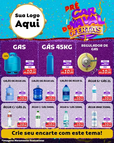 Modelo de Rede Social para Feed Instagram com o tema Pré Carnaval de Ofertas para Água e gás