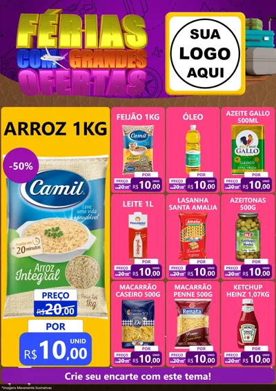 Modelo de Encarte para Encarte A4 Vertical com o tema Férias com Grandes Ofertas para Supermercado