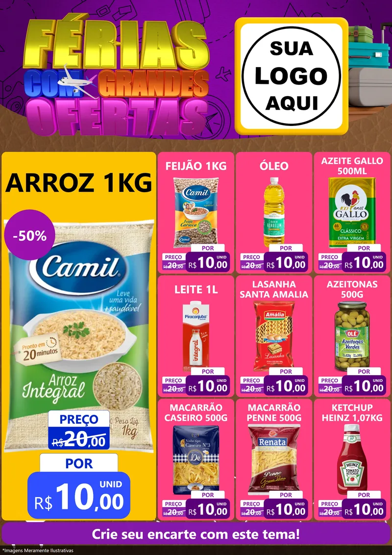 Modelo de Encarte para Encarte A4 Vertical com o tema Férias com Grandes Ofertas para Supermercado