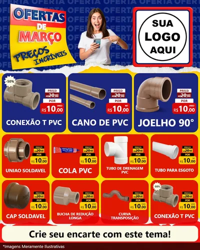 Modelo de Rede Social para Feed Instagram com o tema Ofertas de Março - Preços Incríveis para Tubos e conexões