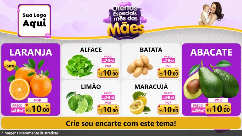 Modelo de TV para TV Horizontal com o tema Ofertas Especiais - Mês das Mães para Hortifrúti