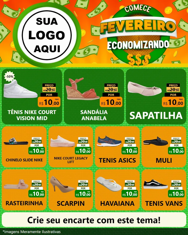 Modelo de Rede Social para Feed Instagram com o tema Comece Fevereiro Economizando para Calçados