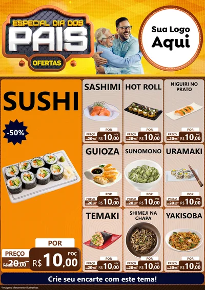 Modelo de Encarte para Encarte A4 Vertical com o tema Especial Dia dos Pais para Comida japonesa