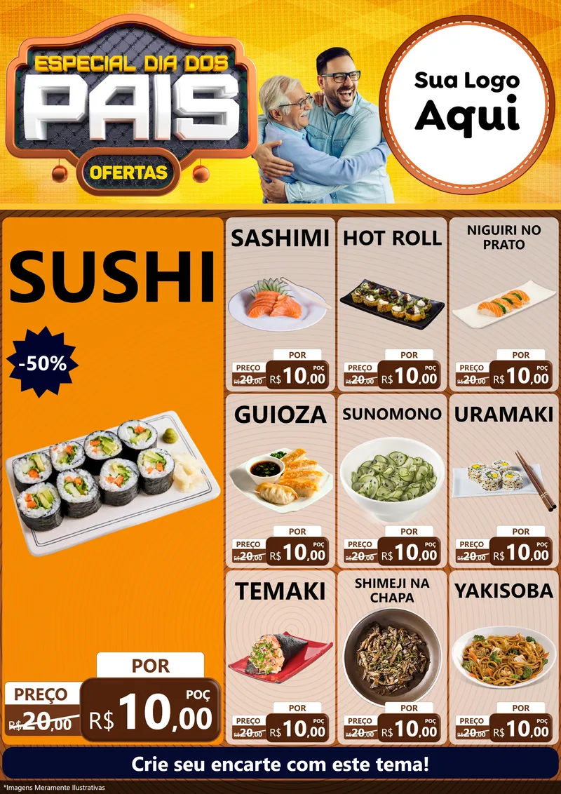 Modelo de Encarte para Encarte A4 Vertical com o tema Especial Dia dos Pais para Comida japonesa