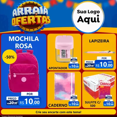 Modelo de Rede Social para Feed Facebook com o tema Arraiá de Ofertas - Junina para Papelaria