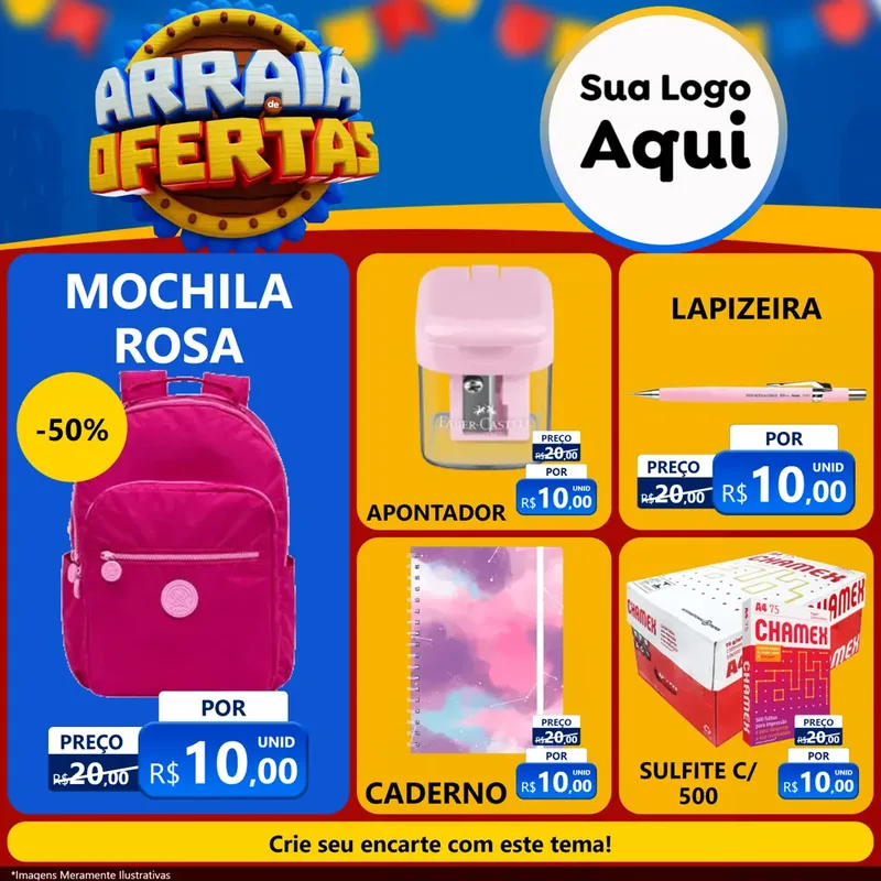 Modelo de Rede Social para Feed Facebook com o tema Arraiá de Ofertas - Junina para Papelaria