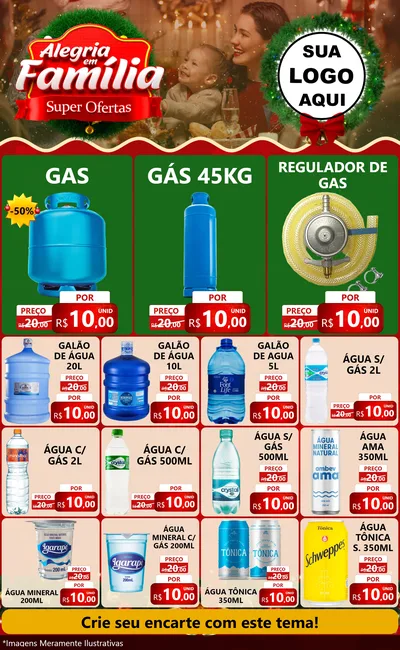 Modelo de Encarte para Encarte Grande com o tema Alegria Em Família - Super Ofertas para Água e gás