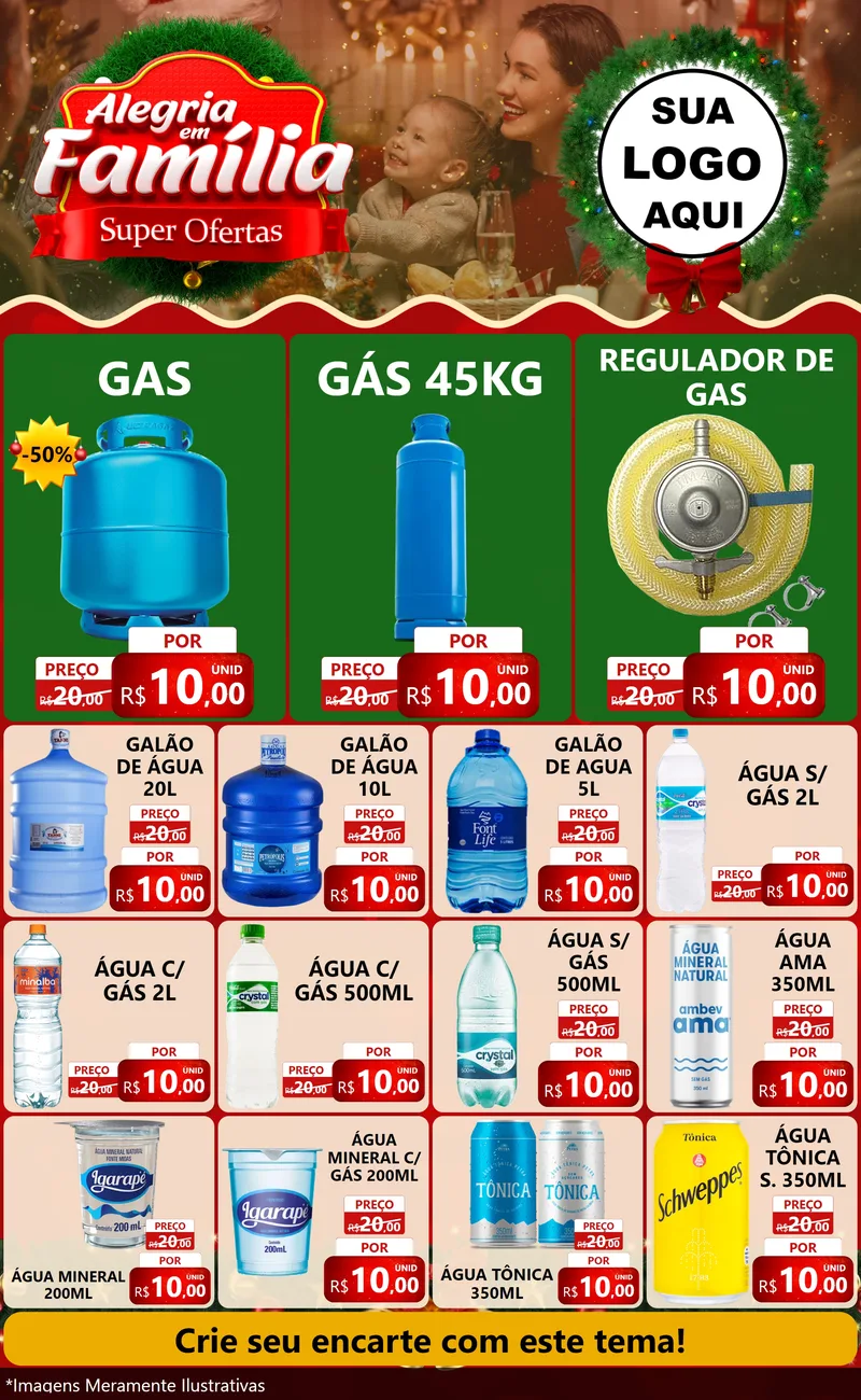 Modelo de Encarte para Encarte Grande com o tema Alegria Em Família - Super Ofertas para Água e gás