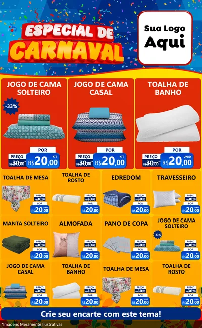 Modelo de Encarte para Encarte Grande com o tema Especial de Carnaval para Cama, Mesa e Banho