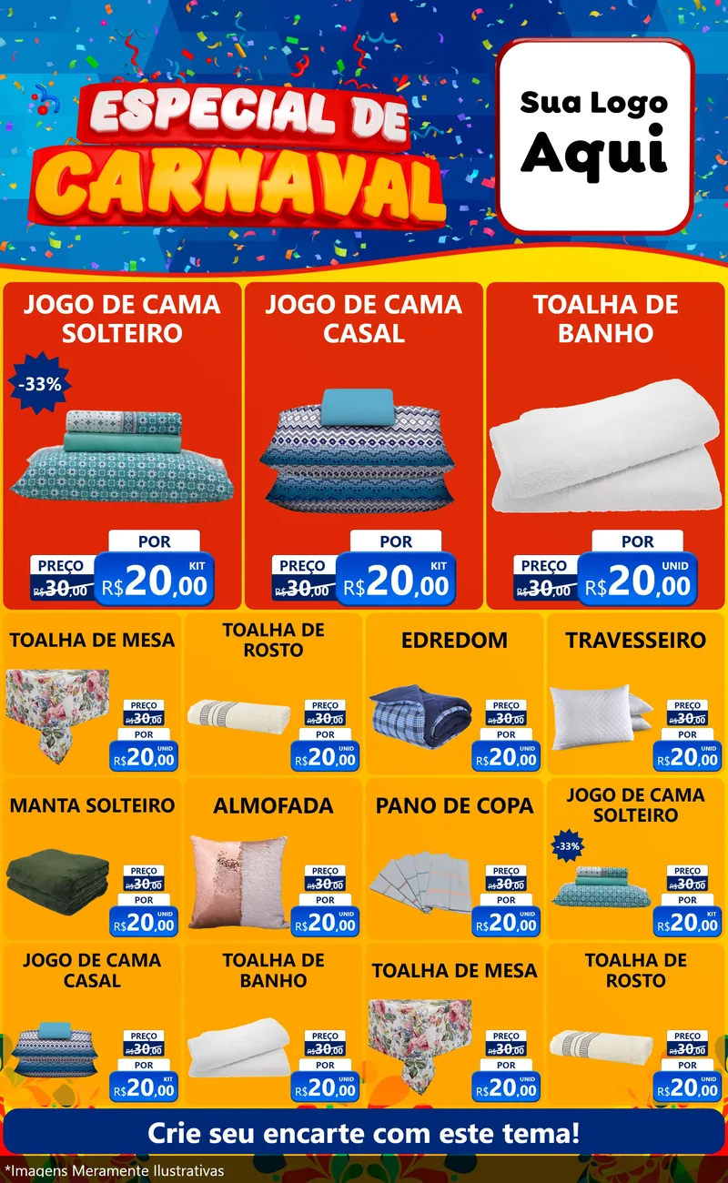Modelo de Encarte para Encarte Grande com o tema Especial de Carnaval para Cama, Mesa e Banho