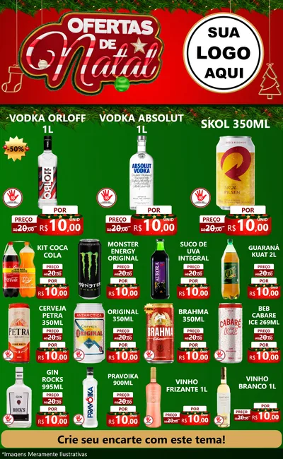 Modelo de Encarte para Encarte Grande com o tema Ofertas de Natal para Distribuidora de bebidas