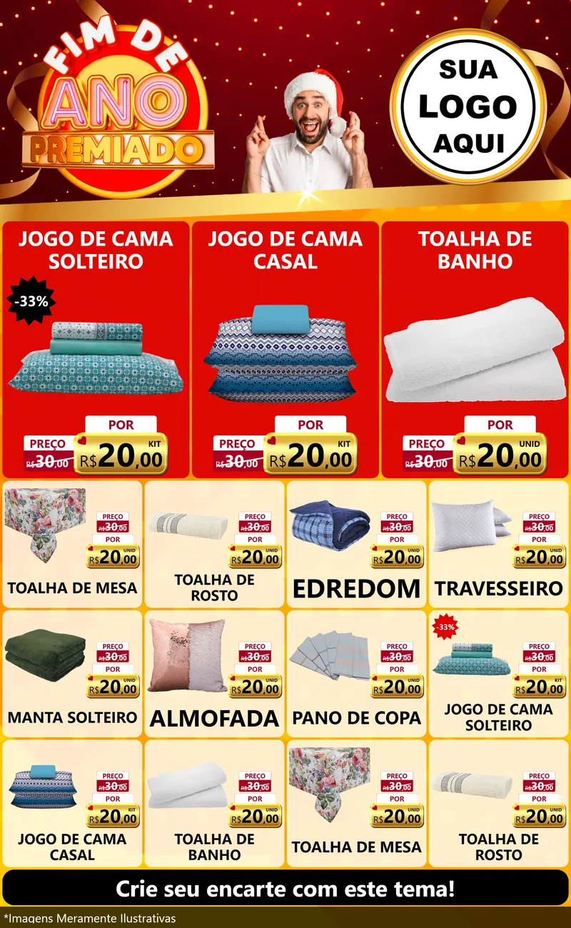 Modelo de Encarte para Encarte Grande com o tema Fim de Ano Premiado para Cama, Mesa e Banho