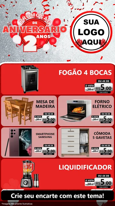 Modelo de TV para TV Vertical com o tema Promoção de Aniversário - 2 Anos para Móveis e Eletro