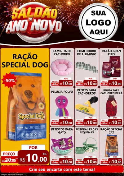 Modelo de Encarte para Encarte A4 Vertical com o tema Saldão de Ano Novo para Pet Shop