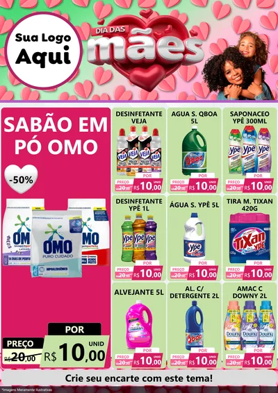 Modelo de Encarte para Encarte A4 Vertical com o tema Dia das Mães para Produtos de Limpeza