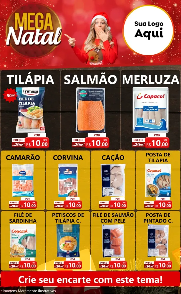 Modelo de Encarte para Encarte Grande com o tema Mega Natal para Peixaria