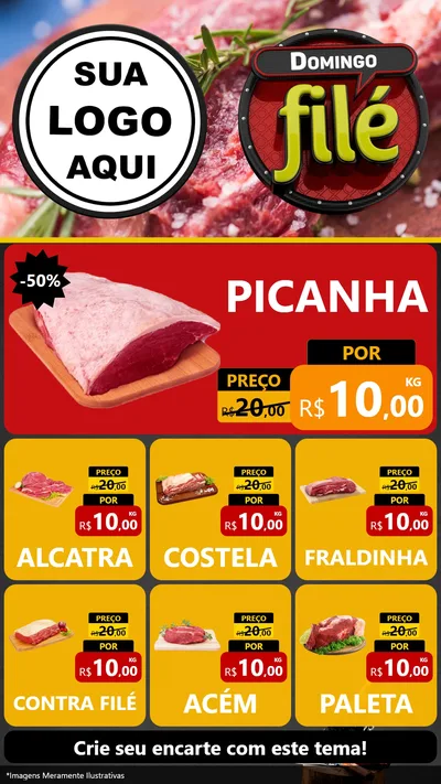 Modelo de Rede Social para Stories com o tema Domingo Filé para Açougue