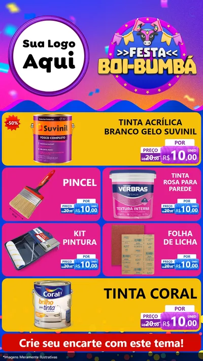 Modelo de TV para TV Vertical com o tema Festa Boi-Bumbá para Tintas e Ferramentas