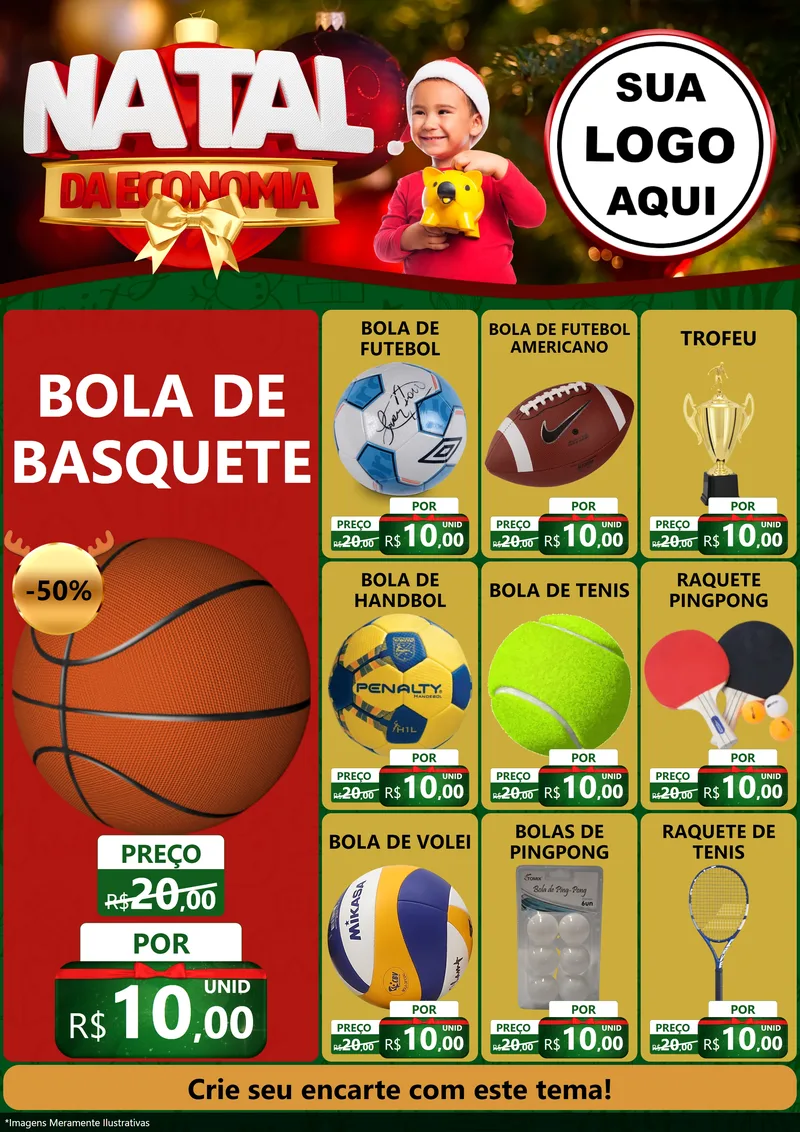 Modelo de Encarte para Encarte A4 Vertical com o tema Natal da Economia para Artigos Esportivos