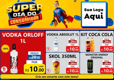 Modelo de Encarte para Encarte A4 Horizontal com o tema Super Dia do Consumidor para Distribuidora de bebidas