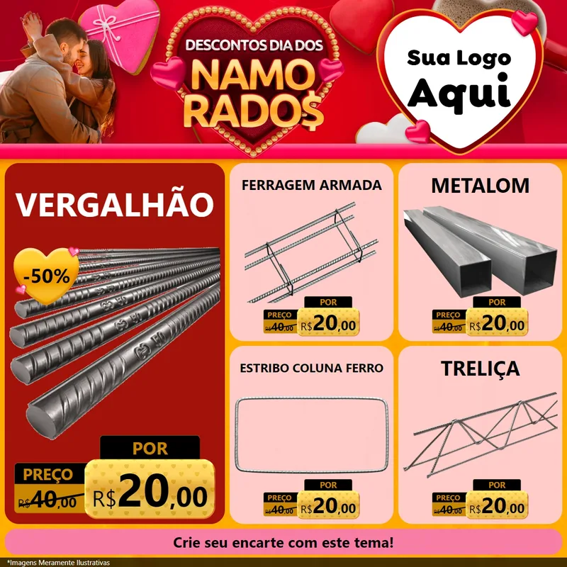 Modelo de Rede Social para Feed Facebook com o tema Descontos Dia dos Namorados para Ferragens