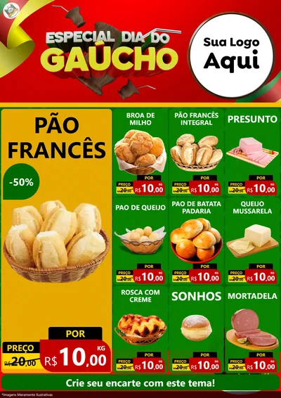 Modelo de Encarte para Encarte A4 Vertical com o tema Especial Dia do Gaúcho para Padaria
