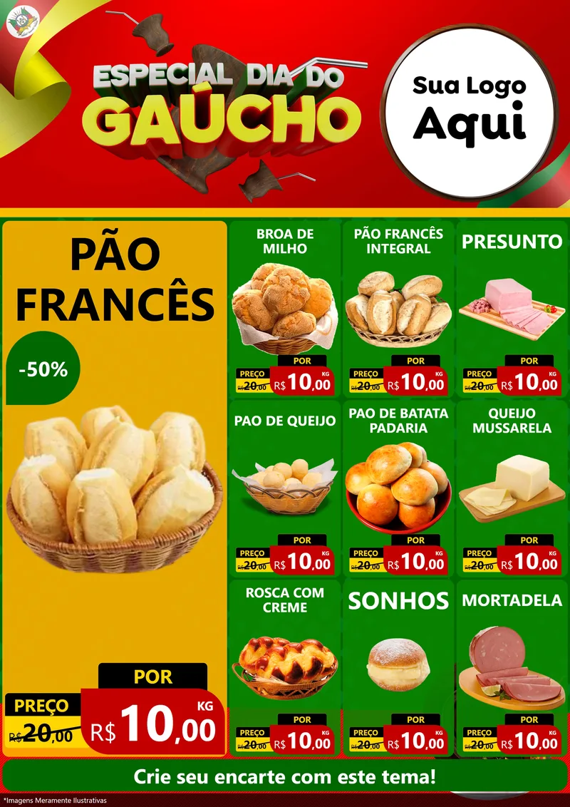 Modelo de Encarte para Encarte A4 Vertical com o tema Especial Dia do Gaúcho para Padaria