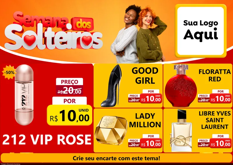 Modelo de Encarte para Encarte A4 Horizontal com o tema Semana dos Solteiros para Perfumes