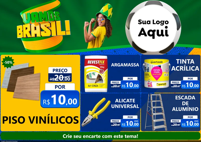Modelo de Encarte para Encarte A4 Horizontal com o tema Vamos Brasil - Copa para Material para Construção