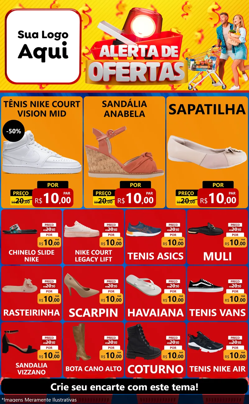 Modelo de Encarte para Encarte Grande com o tema Alerta de Ofertas para Calçados