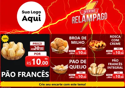 Modelo de Encarte para Encarte A4 Horizontal com o tema Ofertas Relâmpago para Padaria