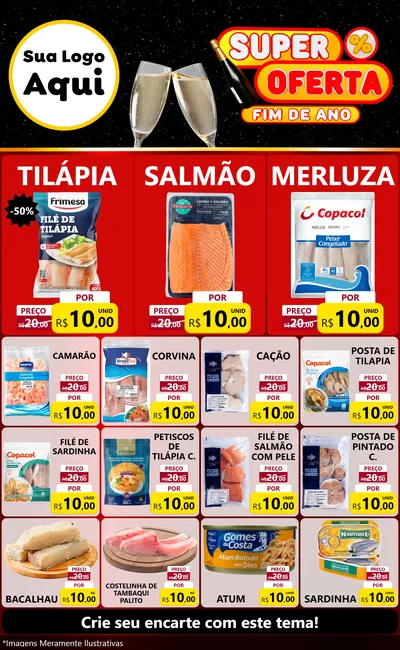Modelo de Encarte para Encarte Grande com o tema Super Oferta Fim de Ano para Peixaria