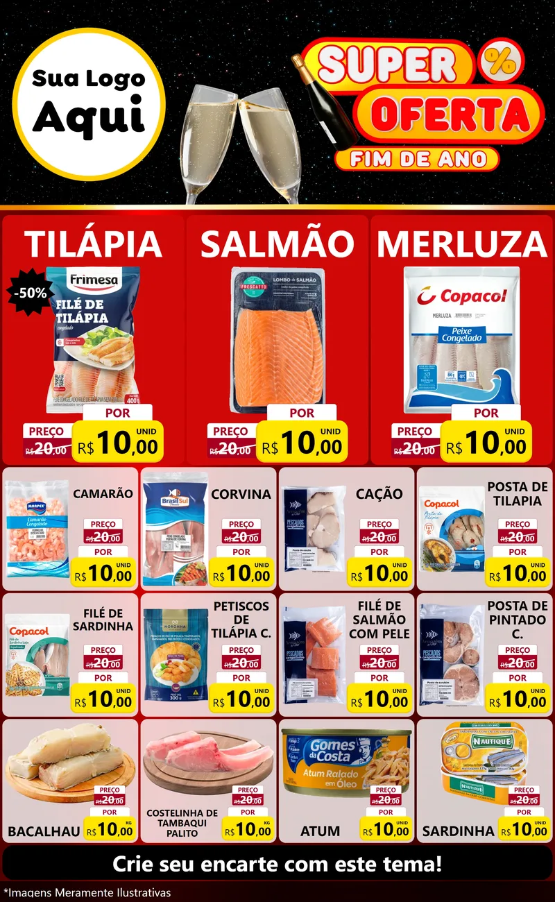 Modelo de Encarte para Encarte Grande com o tema Super Oferta Fim de Ano para Peixaria